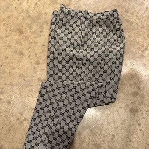Gucci GG jacquard monogram pattern slim cropped gray pants